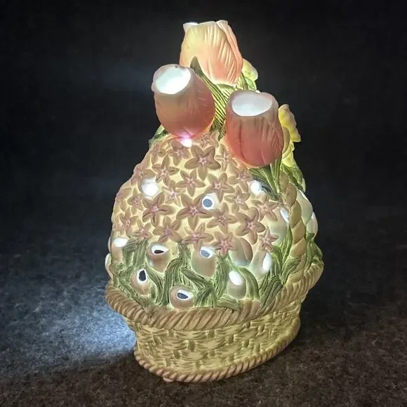 PartyLite Floral Spring Basket Tealight Candle Holder Ceramic Flowers RETIRED - Picture 5 of 10